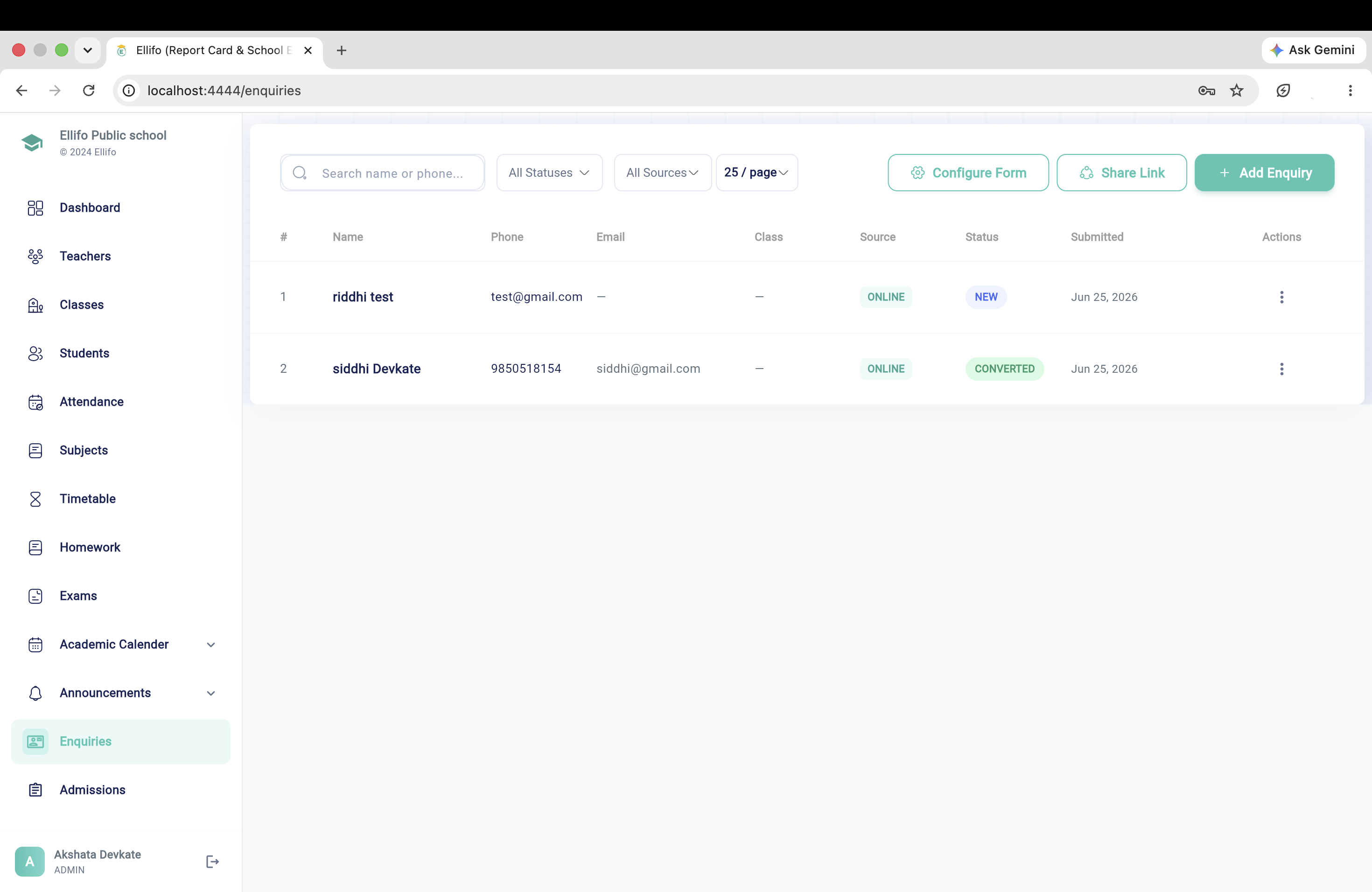 Admission CRM Dashboard