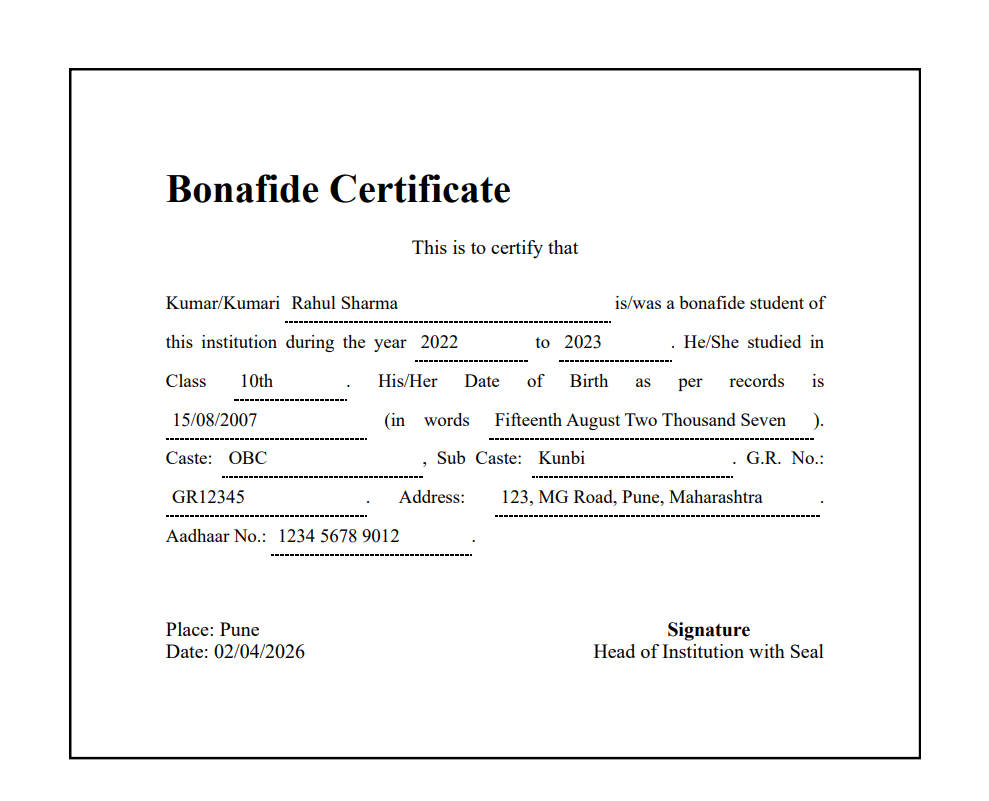 Bonafide Certificate
